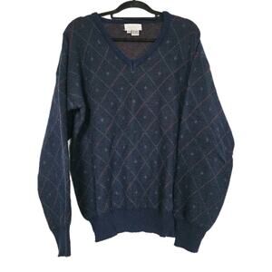 Vintage Grandpa Sweater Mens XL Vneck Blue Plaid Preppy Golf Retro Old Money